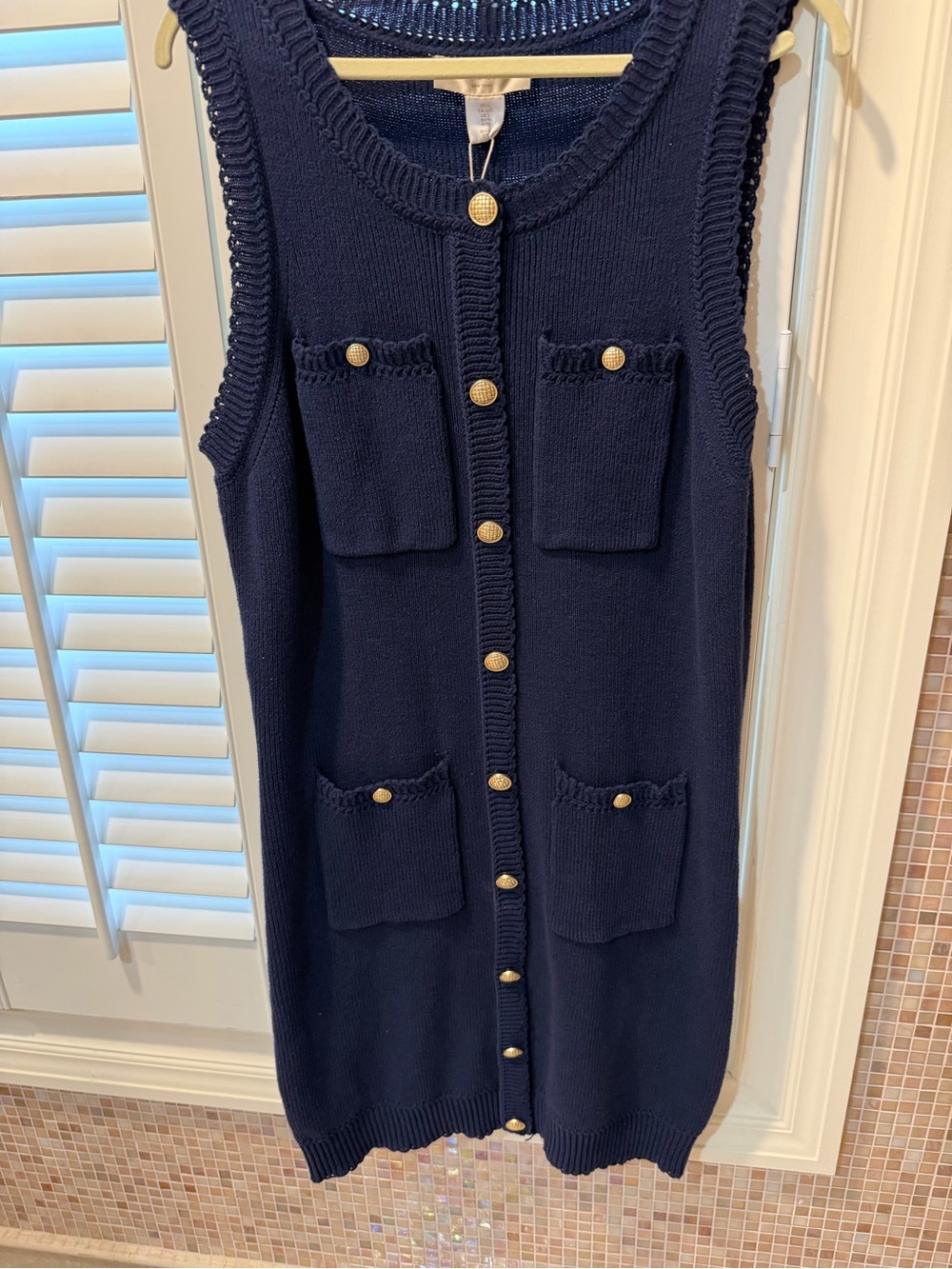 Caroline Constas Navy Knit Sleeveless Button-Front Dress